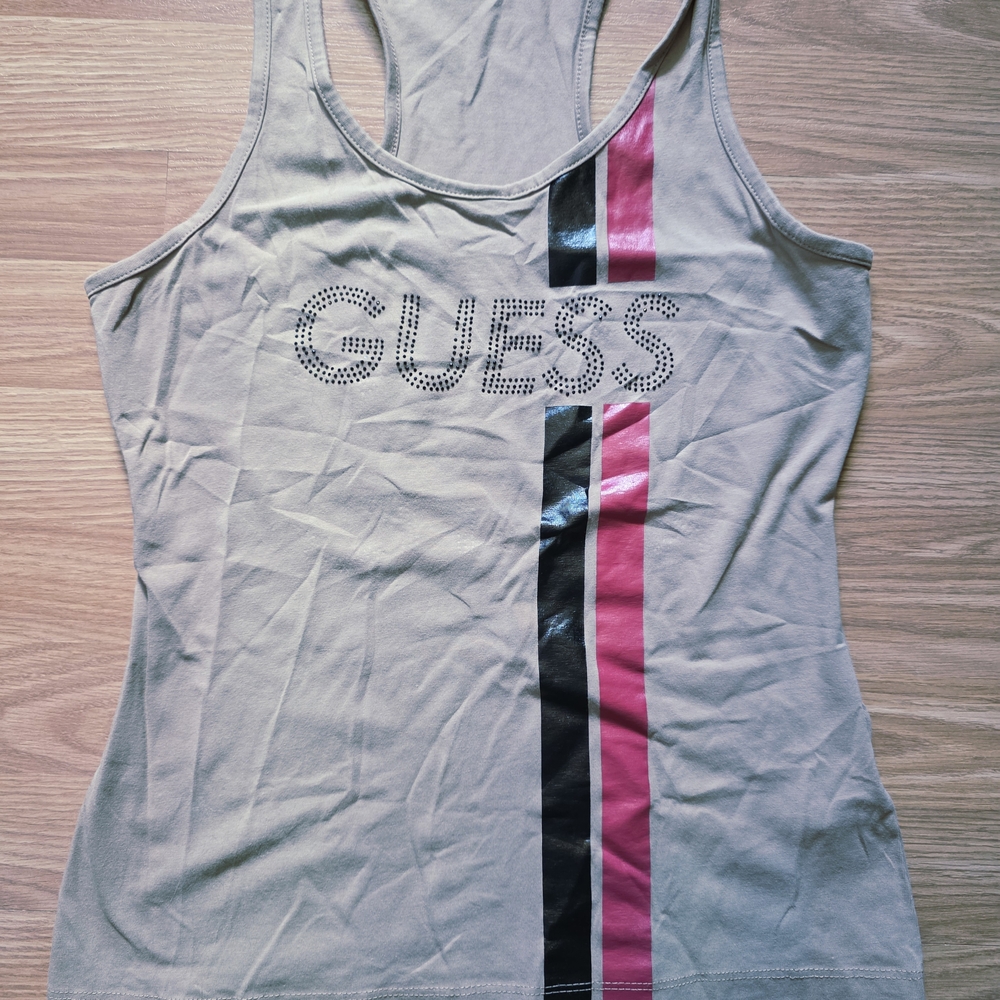 Guess Tan Tank Top with Pink and Black Accents
